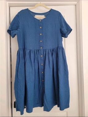 Indigo blue Mama dress by Not perfect linen